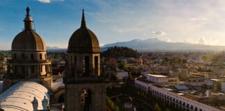 The Toluca cathedral with mountains in the background