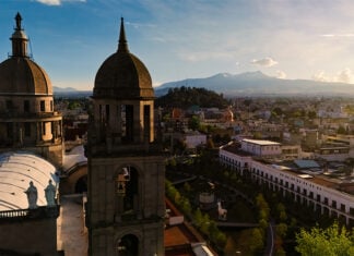 The Toluca cathedral with mountains in the background