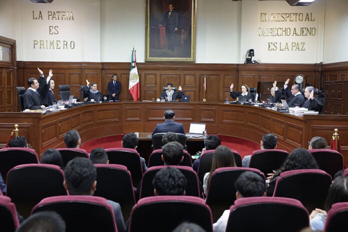 Chief Justice Hugo Aguilar presides over an April 27 session of the Mexican Supreme Court