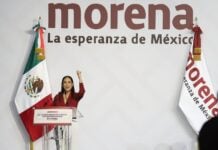 Ariadna Montiel during her first speech as president of Morena