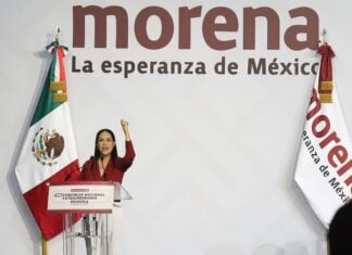 Ariadna Montiel during her first speech as president of Morena