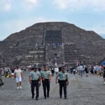 National Guard members patrol near the Pyramid of the Moon in Teotihuacán near Mexico City