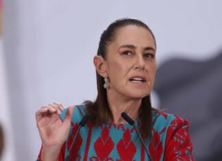 Claudia Sheinbaum making a critical face