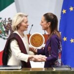 President Claudia Sheinbaum with Ursula von der Leyen, President of the European Commission, following the signing of the Modernized Global Agreement in Mexico City on May 22.