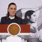 President Claudia Sheinbaum at her May 26 press conference, or mañanera