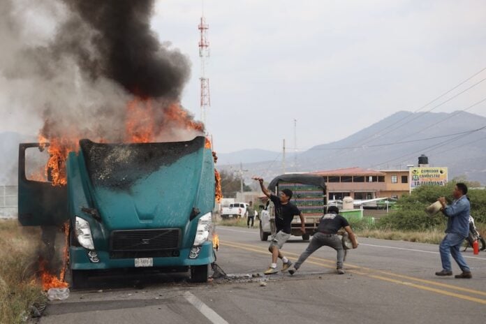 protesters in Mitla, Oaxaca