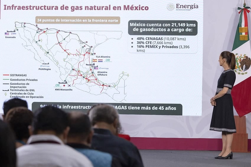 Mexican President Claudia Sheinbaum shares a map of Mexico's natural gas pipelines and distribution network