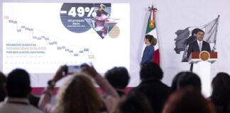 Security Minister Omar García Harfuch presenting at President Sheinbaum's morning press conference