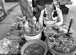 A woman selling food in the street
