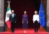 President Sheinbaum appears with European Commission President Ursula von der Leyen and European Council President António Costa at the National Palace