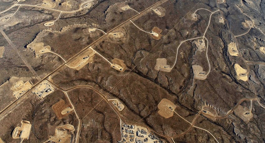 Aerial view of fracking sites