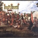 Hernán Cortés arriving in Tenochtitlán.