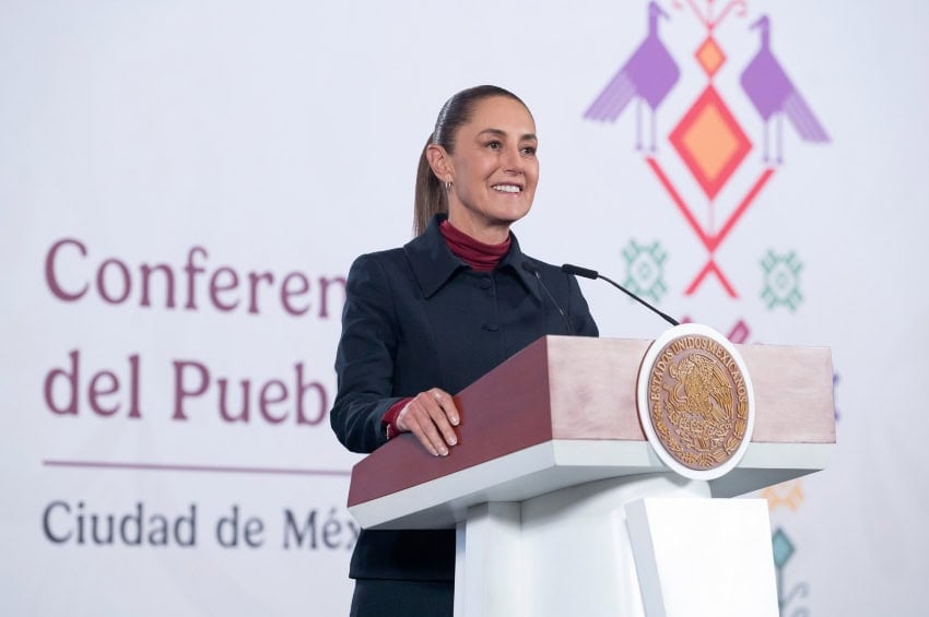 Claudia Sheinbaum speaking at a podium