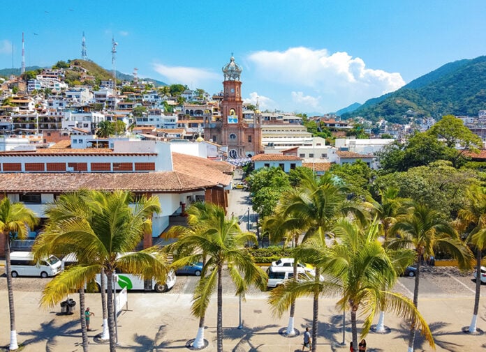 A view of downtown Puerto Vallarta from its malecon