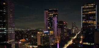 A view of downtown Mexico City at night