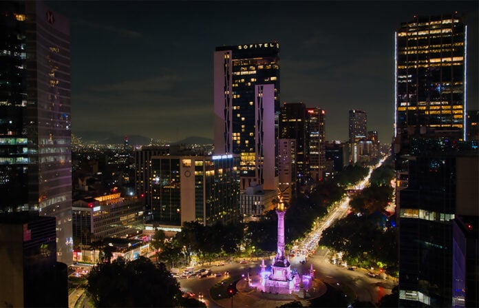 A view of downtown Mexico City at night