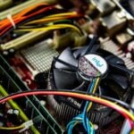 The inside of a computer featuring an Intel processor