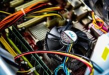 The inside of a computer featuring an Intel processor