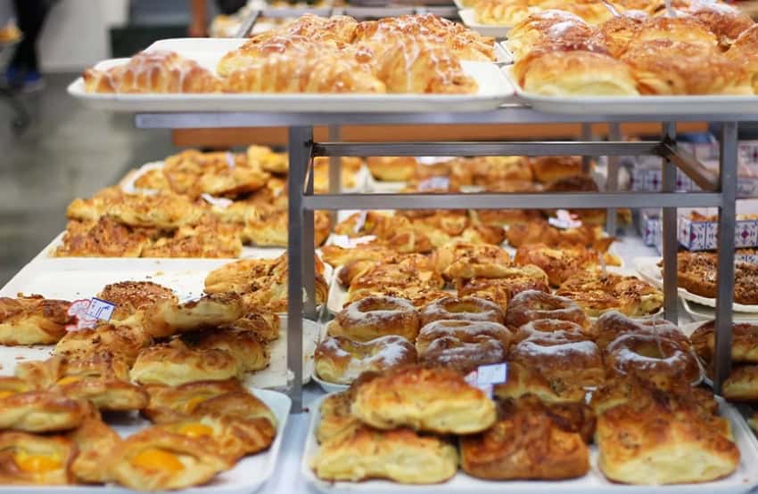 Pastries on trays at Pastelería Ideal in Mexico City