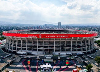 An aerial view of Azteca Stadium, re-labelled Mexico City Stadium ahead of the 2026 FIFA World Cup