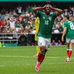 Julián Quiñones celebrates after scoring the first goal of the 2026 FIFA world cup