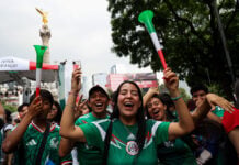 Mexican World Cup soccer fans gather at Mexico City's Angel of Independence
