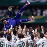 Mexico´s soccer team tosses Guillermo ¨Memo¨ Ochoa in the air to celebrate after the Czechia World Cup match, the last game of his career.