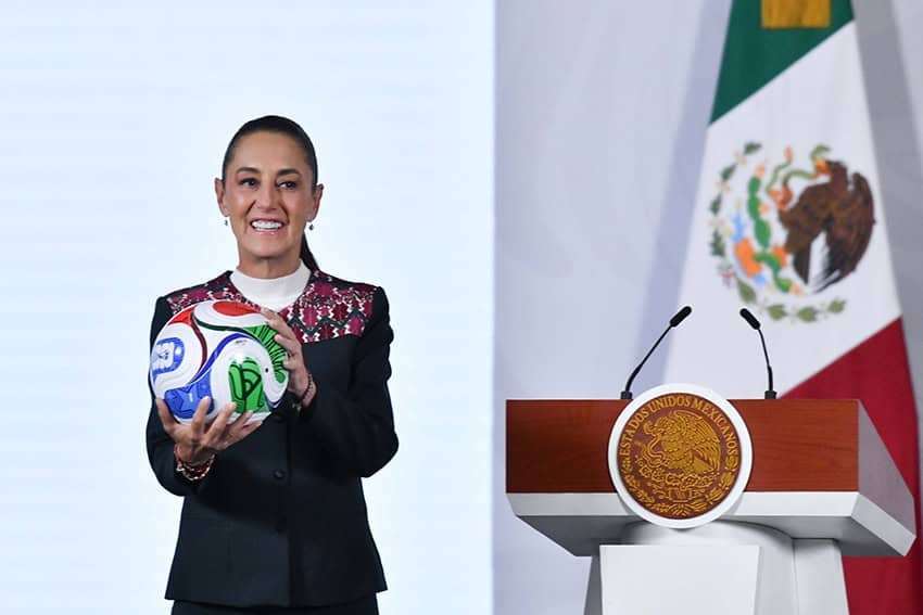 President Sheinbaum holds a World Cup soccer ball