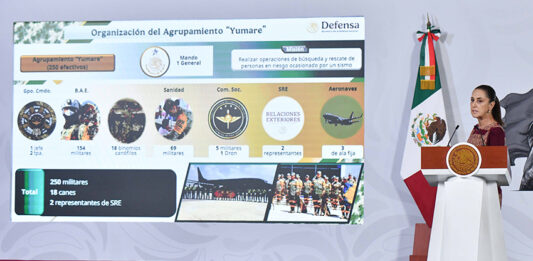 President Sheinbaum shares a slide showing photos and information about Mexican earthquake aid to Venezuela
