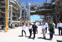 Government officials touring the “González Ortega” combined-cycle plant in Mexicali, Baja California