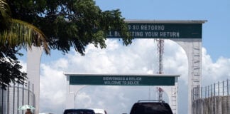 A sign the Chetumal crossing on Mexico's southern border reads "Welcome to Belize / Bienvenido a Belice"