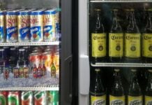 Fridge with beers in it