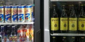 Fridge with beers in it