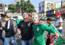 World Cup fans in lucha libre masks in Mexico City