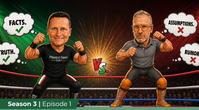 A podcast cover image shows cartoons of Travis Bembenek and George Reavis with the words "Confidently Wrong about Fracking in Mexico"