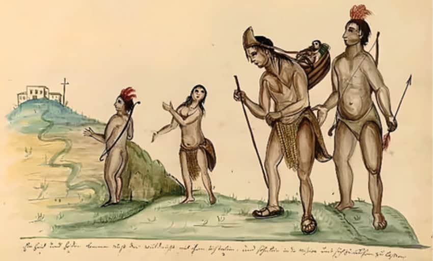 18th century illustration of Indigenous Pericú by Jesuit father Ignacio Tirsch.