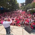 With shouts of "Fuera Morena!" (Out with Morena), supporters of Somos México, one of two newly certified political parties in Mexico, celebrate their registration at a rally Sunday near the Monument to the Revolution in Mexico City.