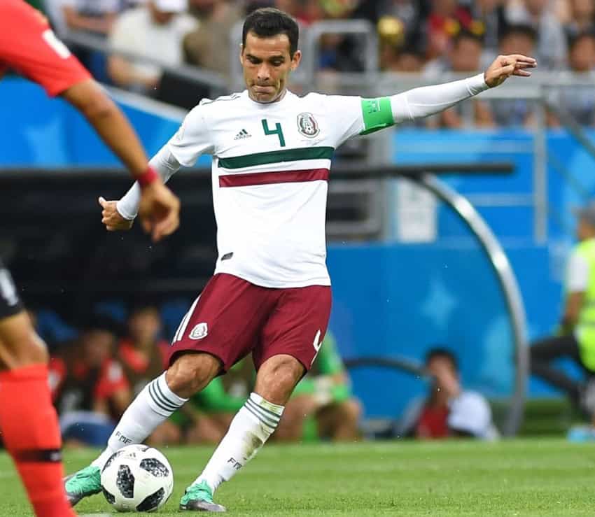 Mexican soccer legend Rafael Márquez looks to shoot while playing in Russia in 2018
