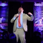 Comedian performing in Woko Comedy Club in Mexico City's Condesa neighborhood