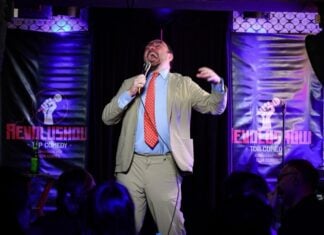 Comedian performing in Woko Comedy Club in Mexico City's Condesa neighborhood