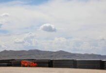 Construction materials, including steel bollard, for new border wall near Big Bend