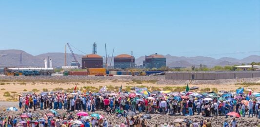 thousands joined a march from Los Mochis toward Topolobampo, ending with a symbolic “closure” of the plant