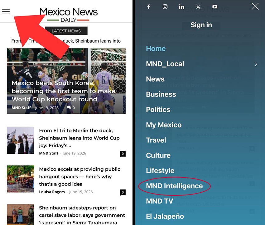 How to find MND Intelligence on the mobile menu