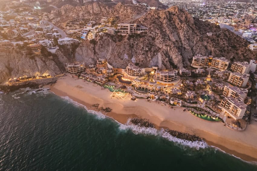 Waldorf Astoria Los Cabos Pedregal tucked between the Pedregal hillsides and the beach in Cabo San Lucas