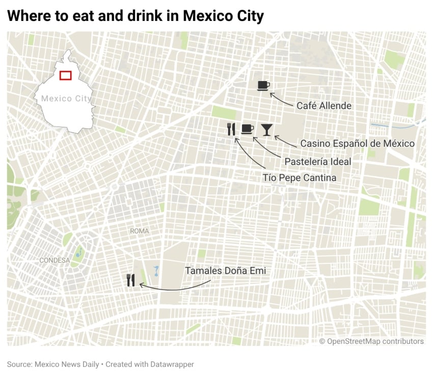 Eating and drinking map of Mexico City