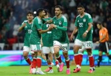 Mexico national team in a friendly against Serbia before the World Cup