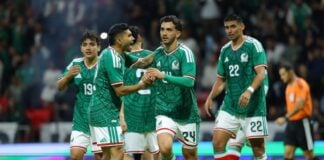 Mexico national team in a friendly against Serbia before the World Cup