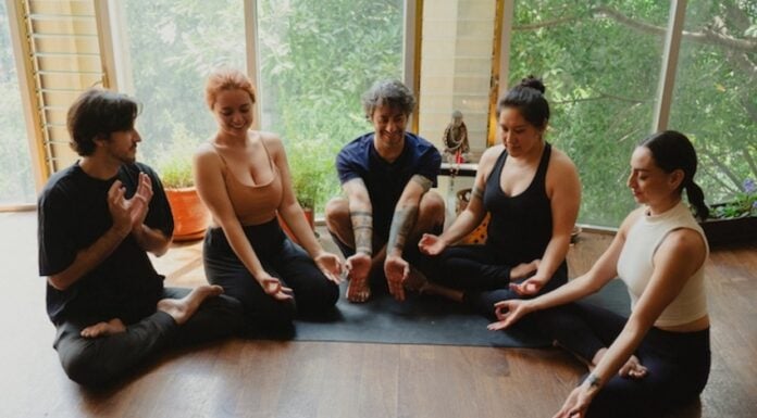 Yoga practitioners on mats