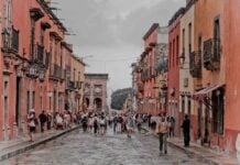 Residents and visitors walking through the streets of San Miguel de Allende