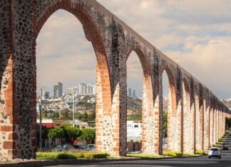 An Ancient aqueduct Queretaro, Mexico. 2023